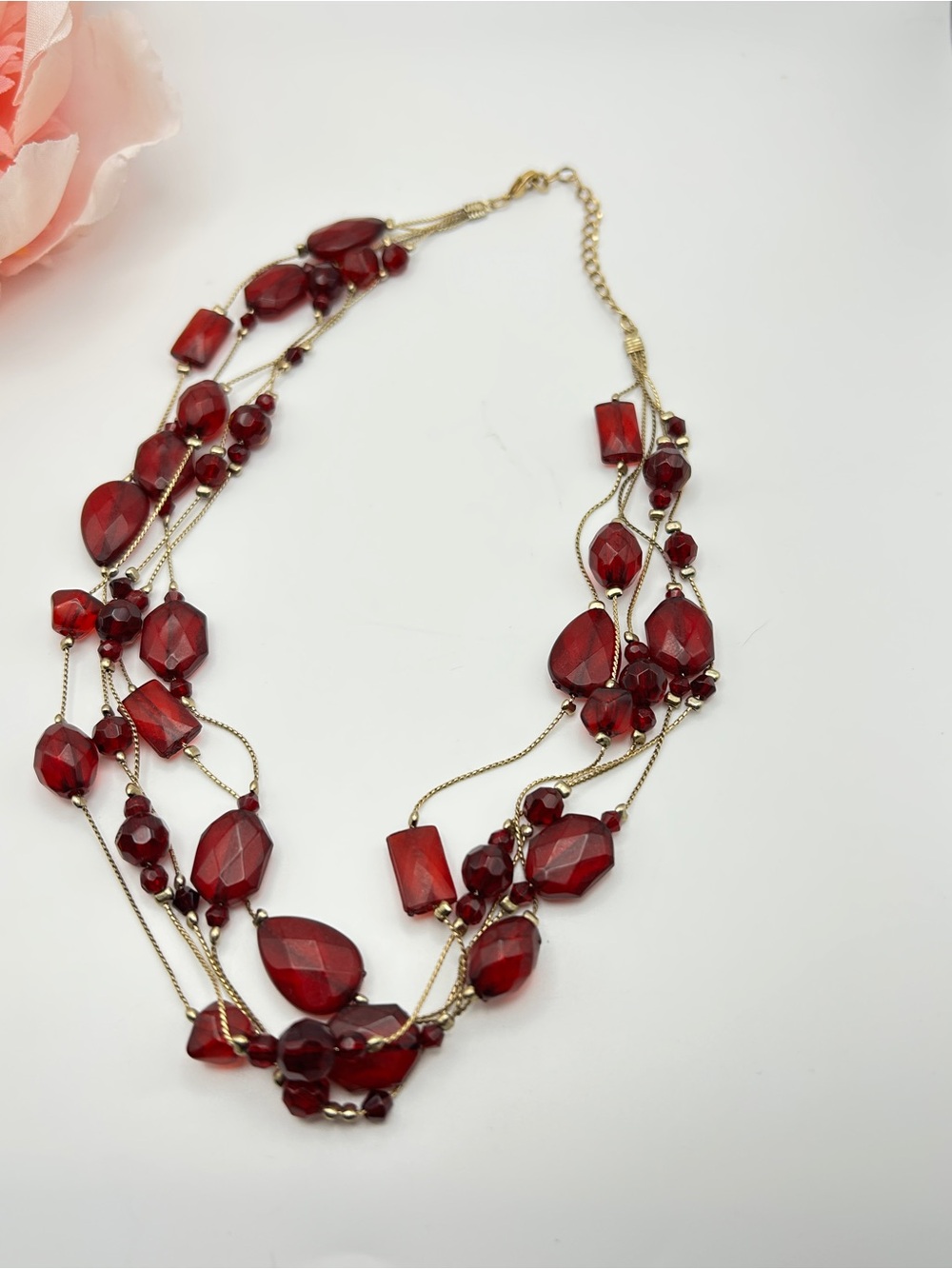 Ruby Red Multi Strand Statement Necklace